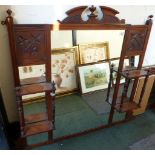 Large Edwardian mahogany overmantel mirror with four side shelves H 104 x 102cm