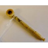 Oriental bone pipe with decorated stem in bird and flower form