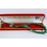 Jade graduated necklace in box and Chinese mark to clasp, L ~ 46cm, 48g