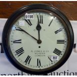 Fusee station clock marked to face G.W.R R Jones & Co, with key and pendulum in office, working at