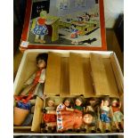 Childs doll school classroom set with student dolls, teachers, desks and easel in box