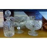Six pieces of cut crystal and glass including comport
