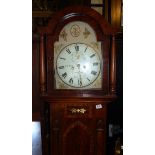 Eight day Georgian mahogany veneer, crossbanded, broken arch, longcase clock by J.C Elliott,