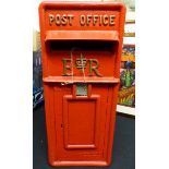 Large red cast metal post box marked ER II to front