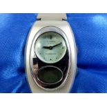 Cased ladies stainless steel Twin Time wristwatch, new in case