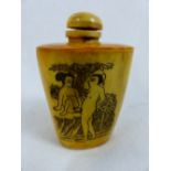 Bone scent bottle with erotic Japanese decoration to panels