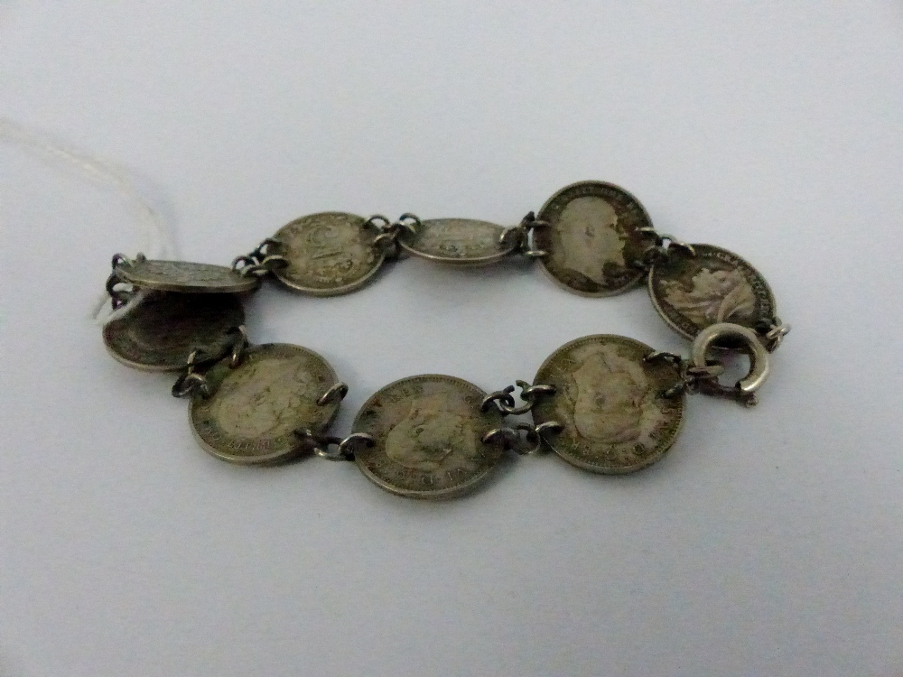 Silver threepence coin bracelet