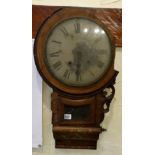 Walnut cased drop down wall clock in poor condition