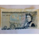 Miscut £5 note O1R 408737