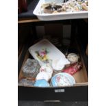 Mixed box of mainly ceramics including Wedgwood, glass etc