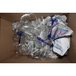 Box of blue stemmed wine glasses, sherry glasses etc