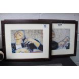 Four framed and glazed prints of musicians, signed M Samuel