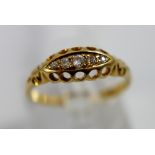 18ct gold ring with five small diamonds, 2.5g, size Q/R