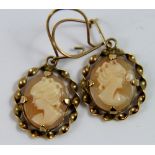 Pair of 9ct gold cameo earrings, 2.4g