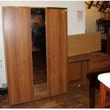 Light oak double wardrobe with mirrored panel to centre and matching dressing table