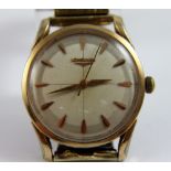 Gold plated Longines gents wristwatch with expanding bracelet, working at lotting up