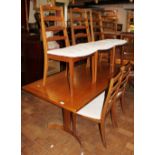 Teak G~Plan ? twin pedestal dining table with stretcher and six dining chairs