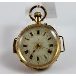 Edwardian 14ct gold cased fob watch, wristwatch lugs, working at lotting up, 34g