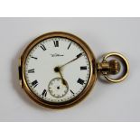 Gold plated full hunter Waltham pocket watch, missing crystal and front cover