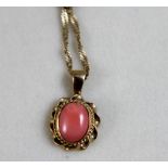 9ct gold pink coral set pendant and chain