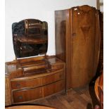 Art Deco oak dressing table with two short over two long drawers and matching wardrobe