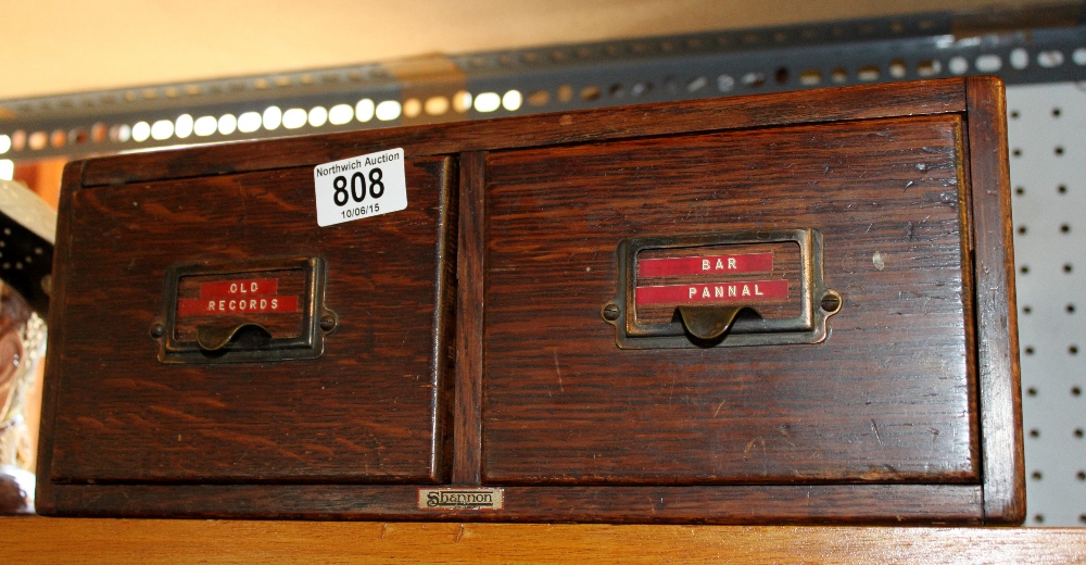 Oak storage box with two drawers