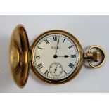 Gold plated Dennison cased Waltham full hunter pocket watch, working at lotting up