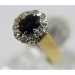 18ct gold heavy set sapphire and diamond ring, size R