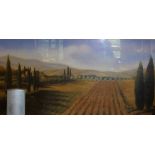 Large Tuscan scene print in modern gilded frame, 124 x 72cm