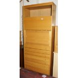 Large modern light oak unit with two cupboards and nine drawers below 203 x 79cm