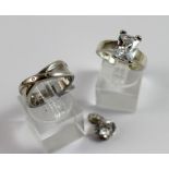 Sterling silver diamond set band, sterling silver CZ ring and sterling silver CZ pendant