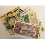 Collection of world bank notes including British Armed Forces canteen vouchers