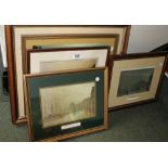 Three Atkinson Grimshaw Liverpool dockside prints and two others