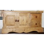 Waxed pine TV unit with two drawers and cupboard, 91 x 48cm