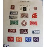 Page of early British stamps, Penny Red etc