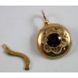 Antique gold and ruby pendant (was earrings and converted, (hallmark on separate piece included) 1g