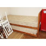 Pine framed single guest  bed with two good matresses