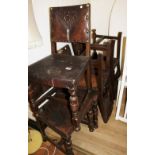 Six studded leather backed dining chairs on turned supports