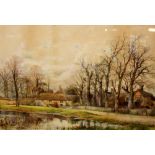 Antique watercolour of Sussex village by listed artist Arthur Willet