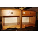 Pair of pine bedside cabinets with one drawer