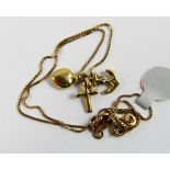 10ct gold heart, cross and anchor charms on 10ct gold chain