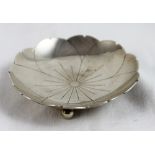 Hallmarked silver pin dish with four ball feet, Sheffield 1945, D 8cm