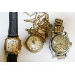 Fob watch and chain and two ladies wristwatches