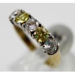 9ct white and yellow five stone half eternity ring, size Q