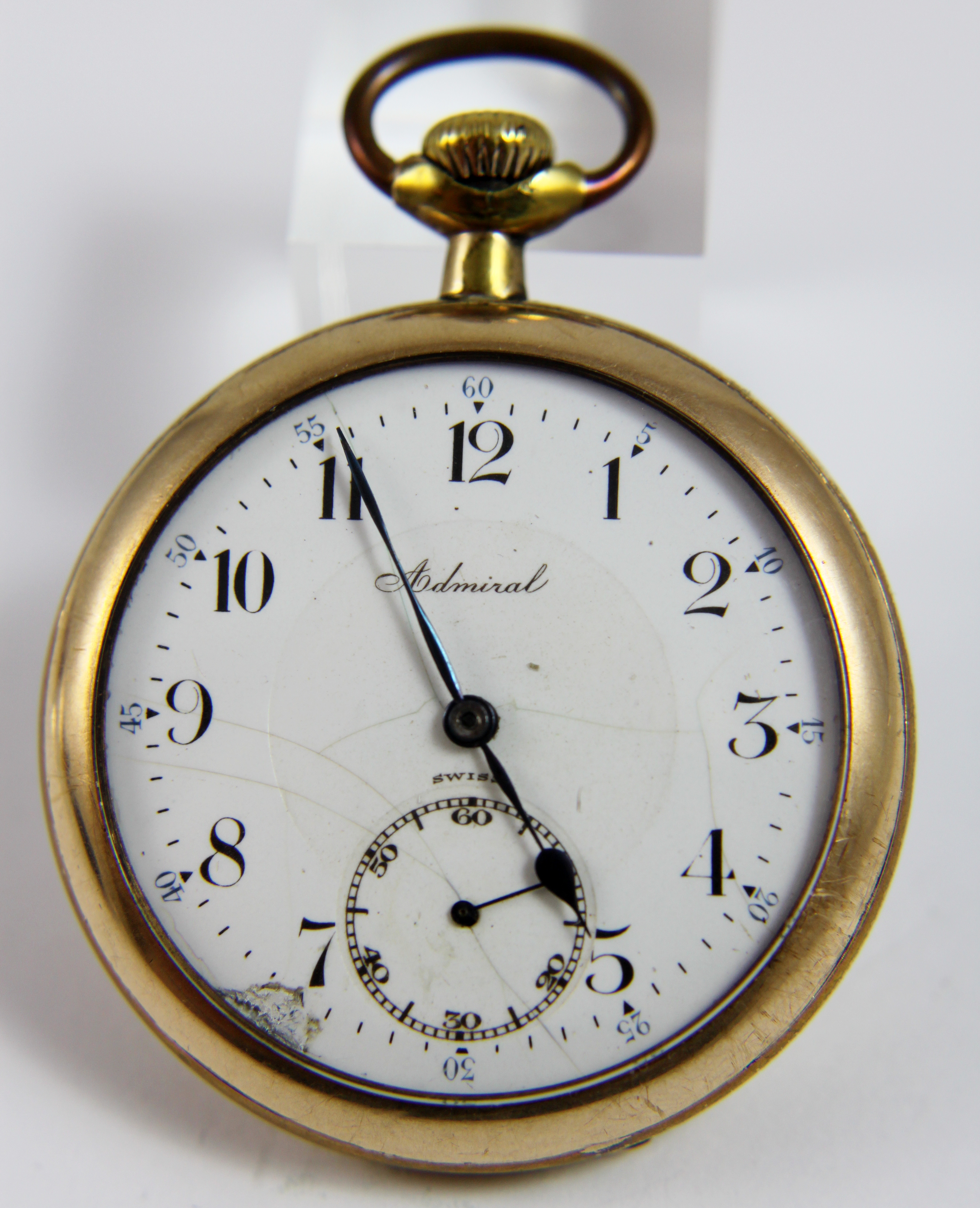 Admiral pocket watch by Tacy Watch Company, Fortune gold filled case No 1913665, Swiss movement, pat