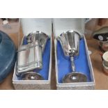 Pair of boxed Cavalier silver plated goblets, hip flask etc