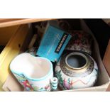 Box of mixed ceramics including Wade teapot, Oriental vase etc