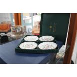 Minton set of four dishes in Haddon Hall design and a boxed Aynsley plate