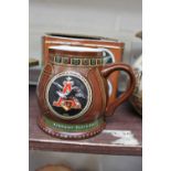 Historical A & Eagle series advertising tankard in tin and Carcassone jug