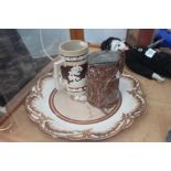 Empire Works plate, C&W lidded tankard and one other